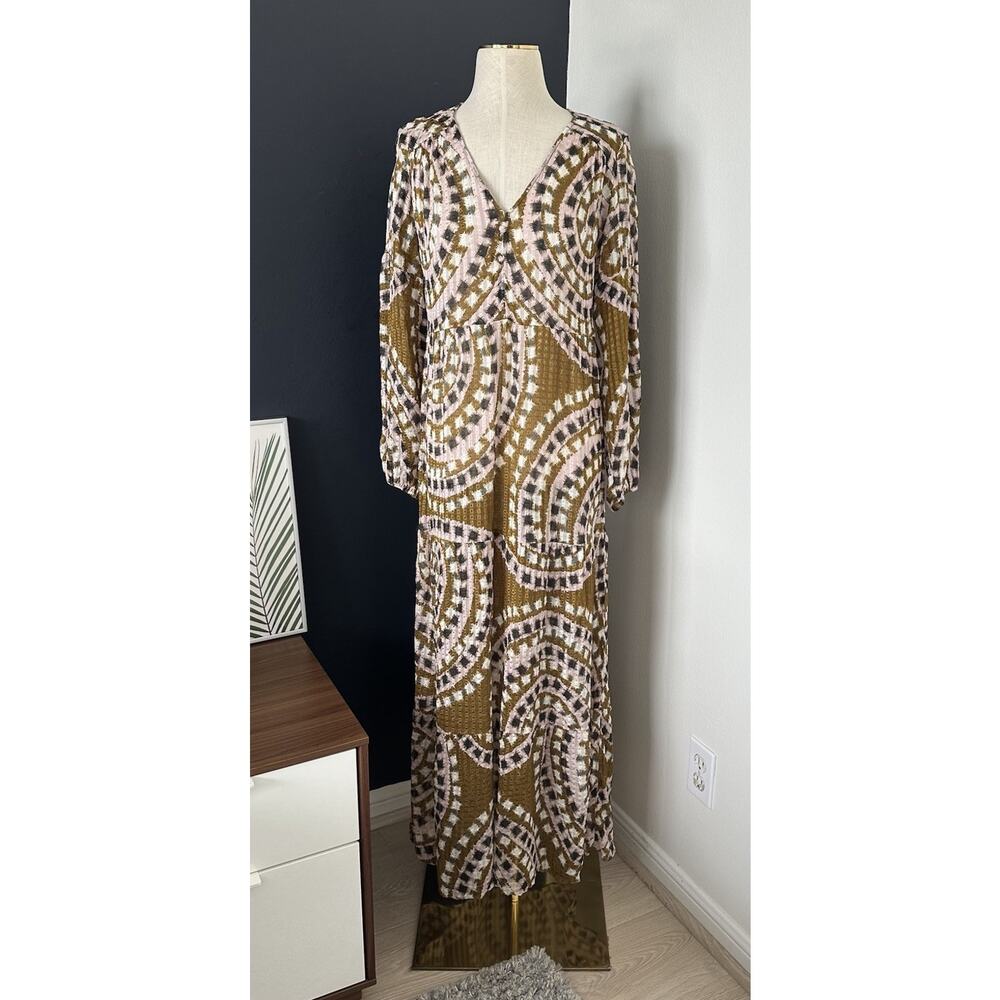 Marie Oliver Luciana Mosaic Maxi Dress Metallic Long Sleeve Silk